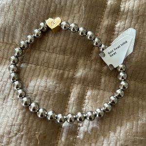 Silver ball initial S stretch bracelet-fashion jewelry